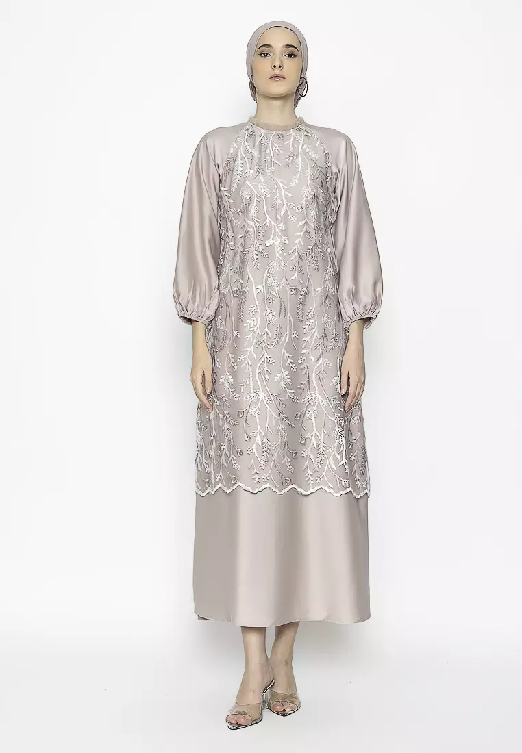 Urban Exchange Rose Gamis Brokat Mocca - Long Dress Gamis Brokat Lebaran Mocca Warna Mocca