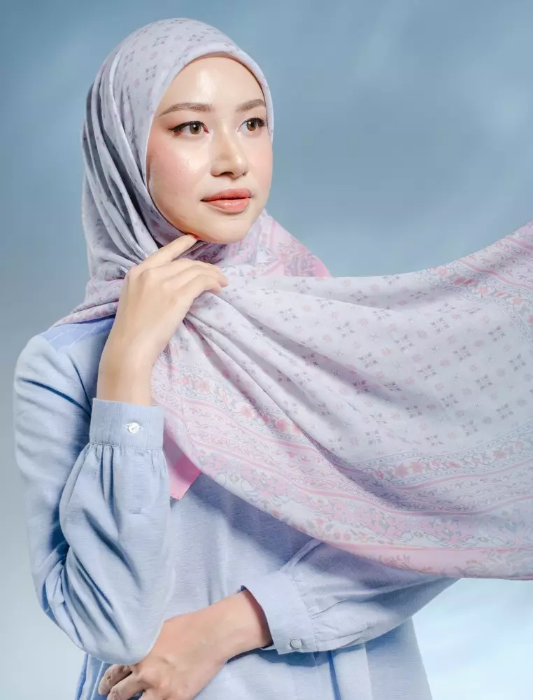 CLIDIA Scarf Light Pink - Kerudung Hijab Segiempat Motif With BOX - Bahan Nesla - Ukuran 115x115