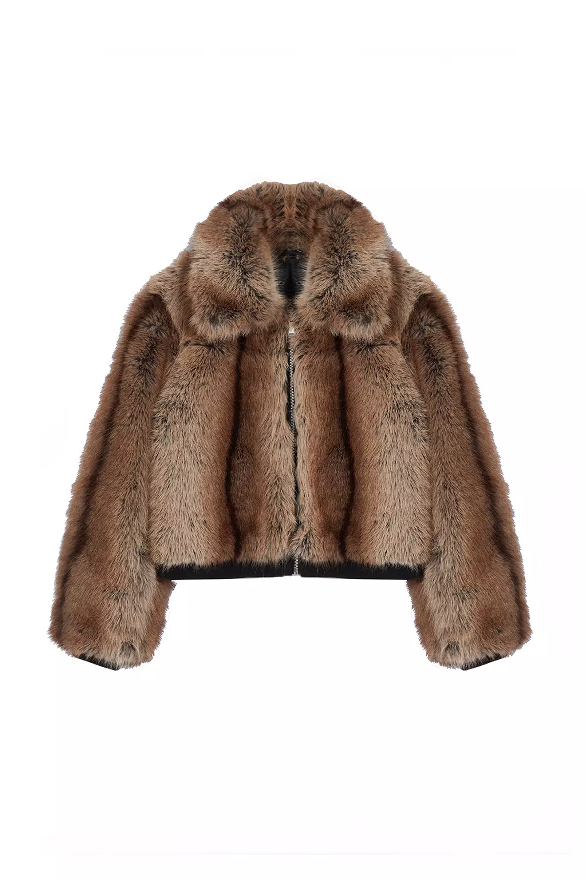 Brown Oversize Molded Elastic Detailed Bomber Fur Coat