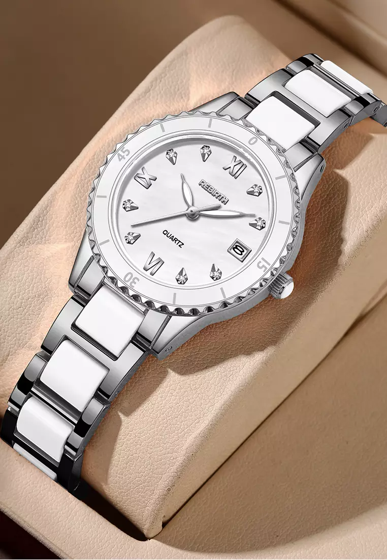 Jam Tangan Wanita Korea Berlian Original Anti Air Tali Keramik Jam Tangan Cewek New Wanita silverwhite