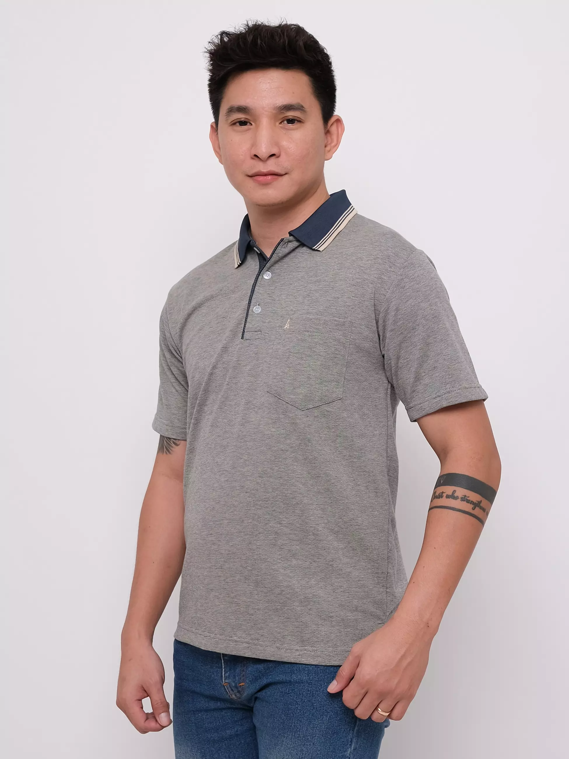 Andre Michel Polo Shirt Lengan Pendek Krem Hitam 3446