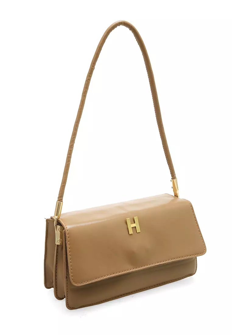 Eilaria Tas Selempang Wanita Shoulder Bag Desain Simple Material Leather ORIGINAL - Brown