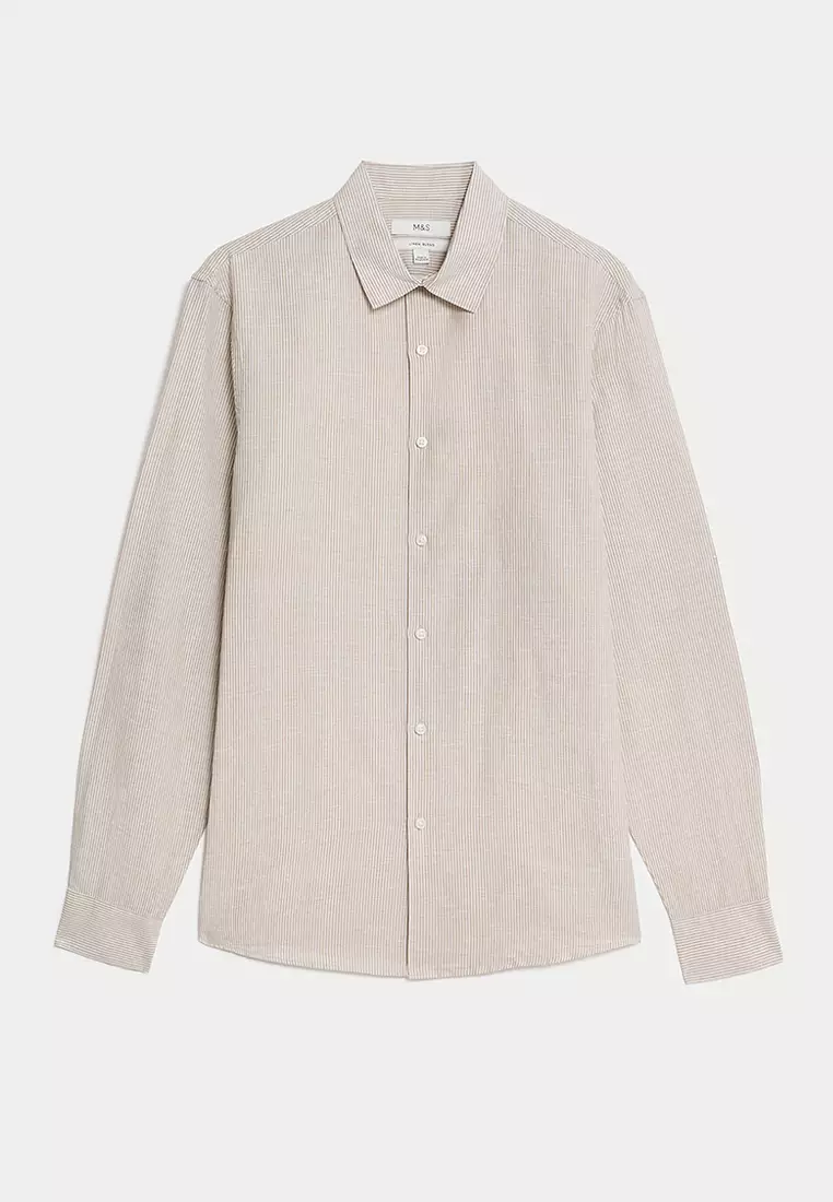 Cotton Linen Blend Fine Stripe Shirt