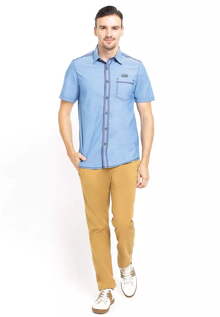 LGS - Kemeja Casual - Garis Abu - Biru - Slim Fit - JSH.390.S676F.495.C