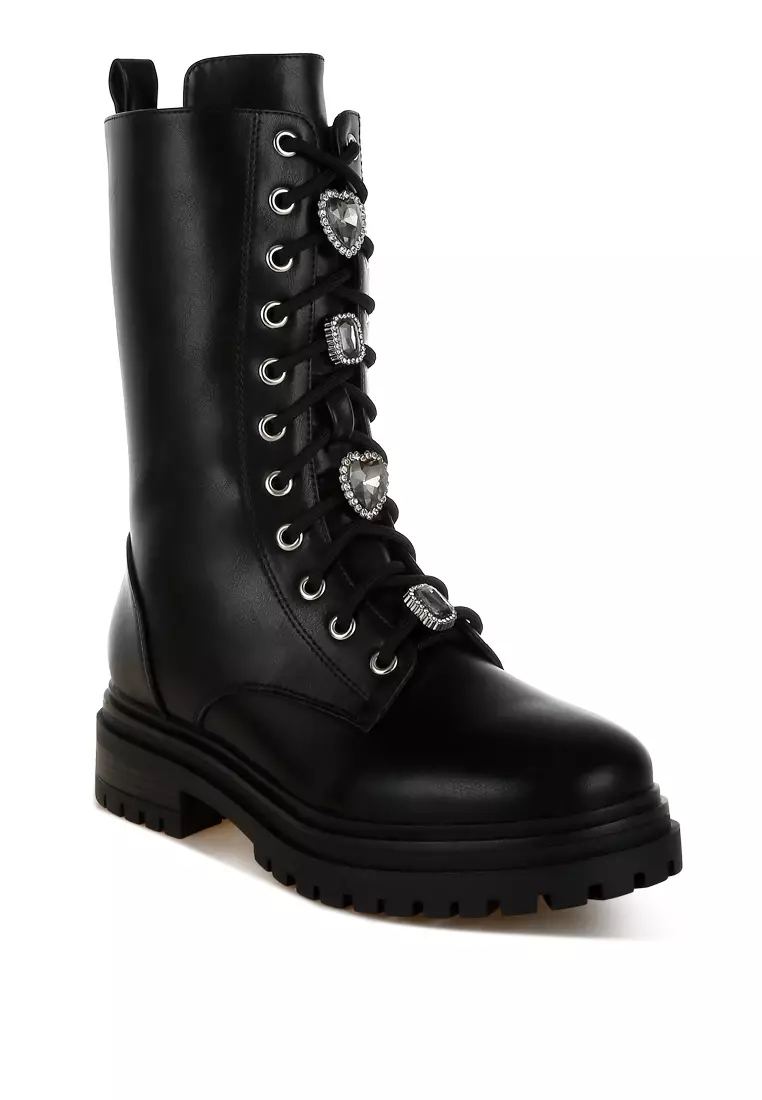 Rhinestone jewelled Chunky Boots in Black