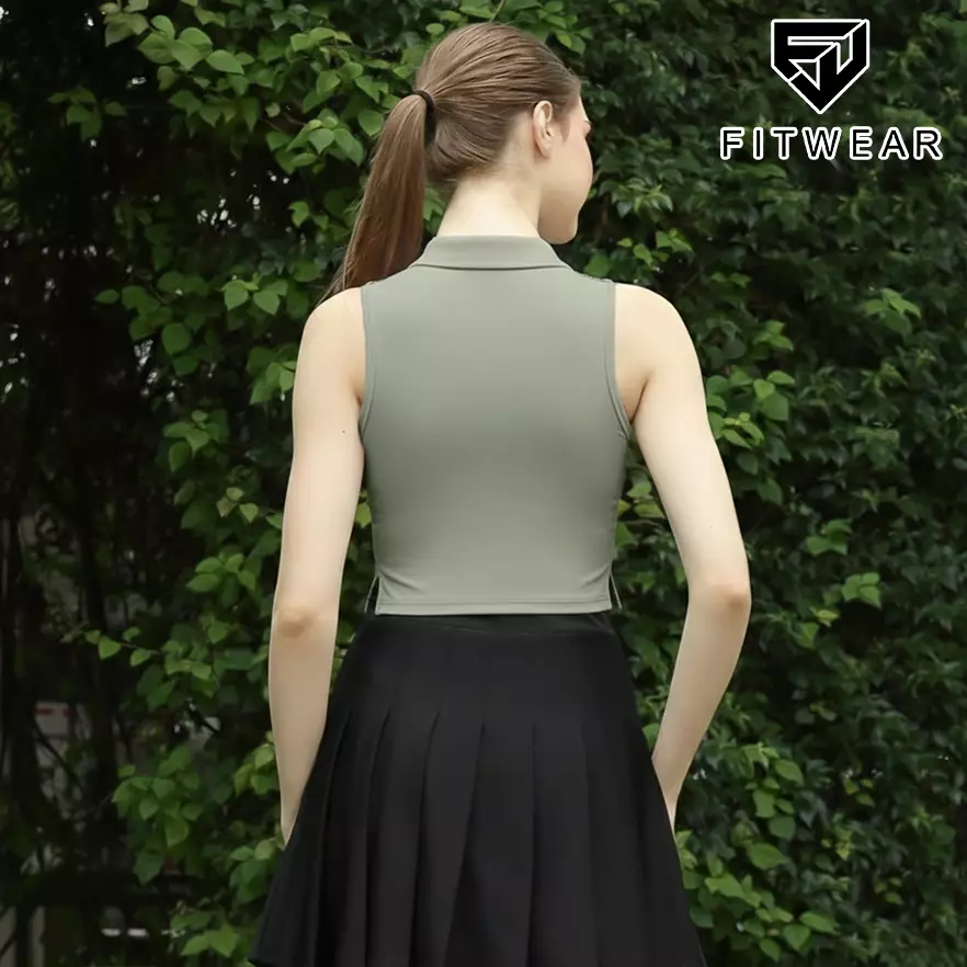 Fitwear Kaos Olahraga Padel Tennis Wanita INGRID SLEEVELESS POLO SHIRT - SAGE GREEN