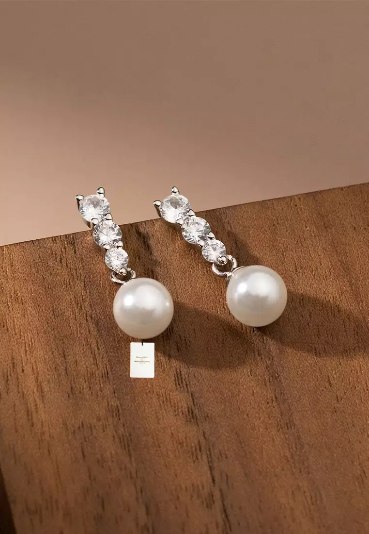 925 Silver Zircon Faux Pearl Earrings JW AR-M04603
