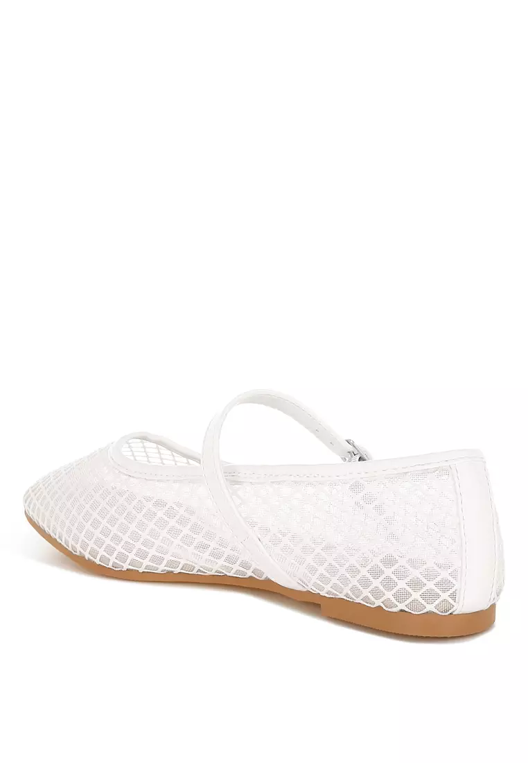 Mesh Mary Jane Flats in White