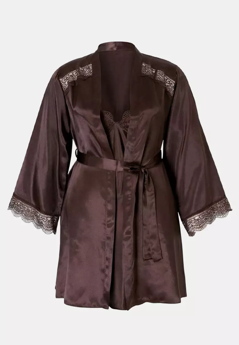 Brown Satin Woven 2-Piece Set Dowry Set Plus Size Nightgown Tbbss26Ch00003