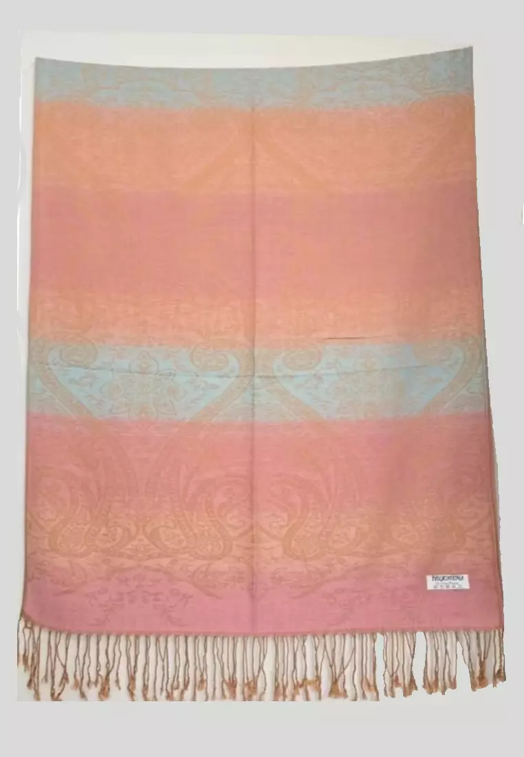 Aksesoris Wanita Reversible Viscose Arabesque Weave Pattern Pashmina Shawl Syal Gradasi Wanita Peach Mist