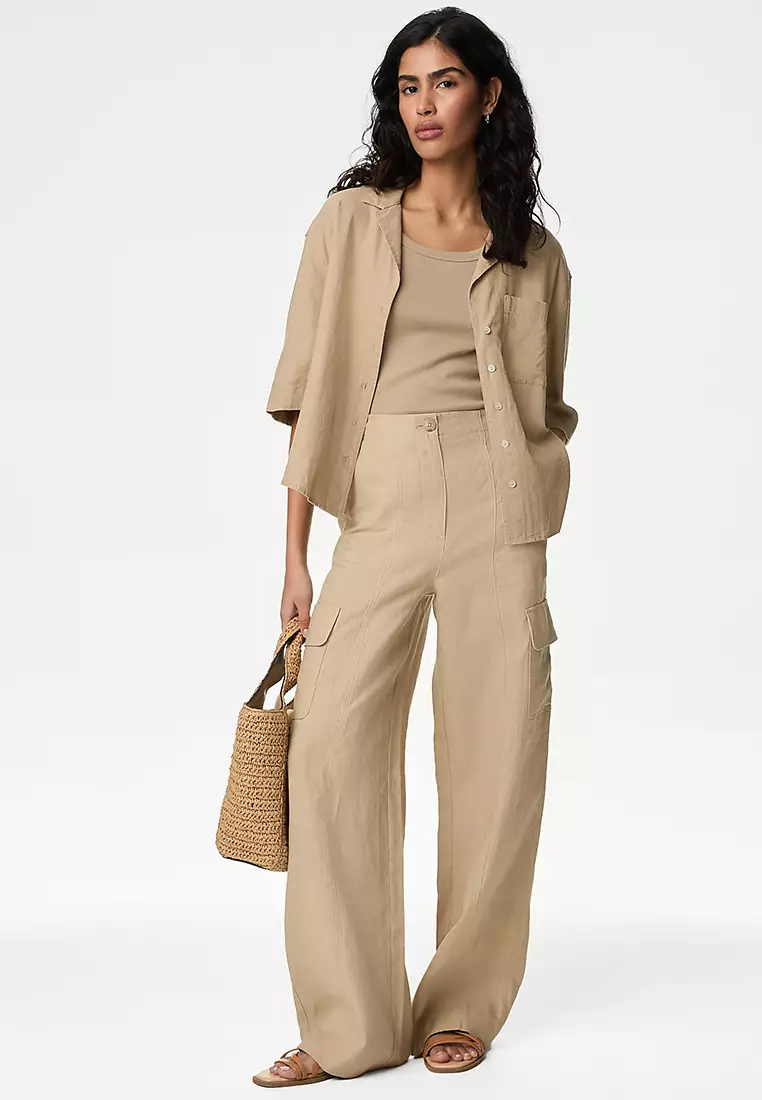 Pure Linen Cargo Trousers
