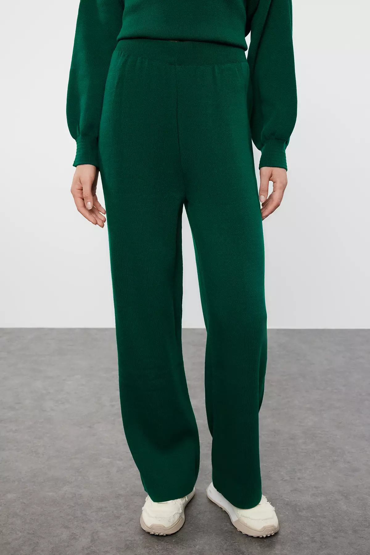 Emerald Green Balloon Sleeve Trousers Knitwear Set