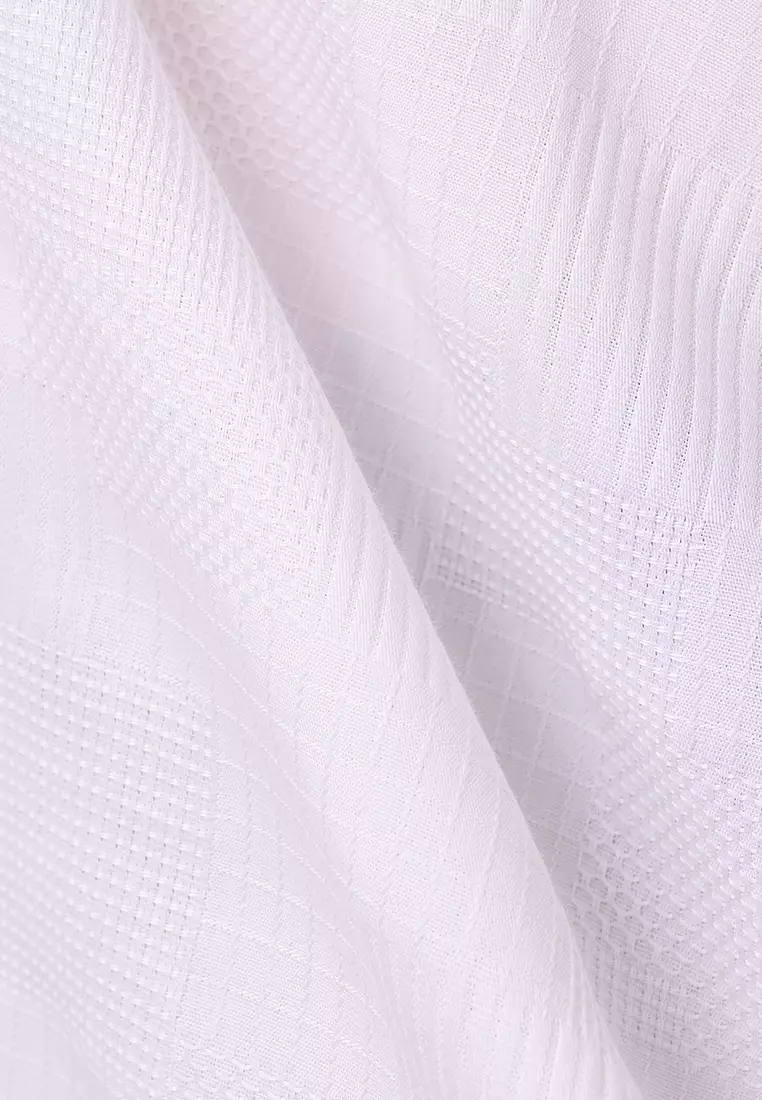 MANZONE - Kemeja Dobby Lengan Pendek Pria Janis Comfort Fit - White Warna White