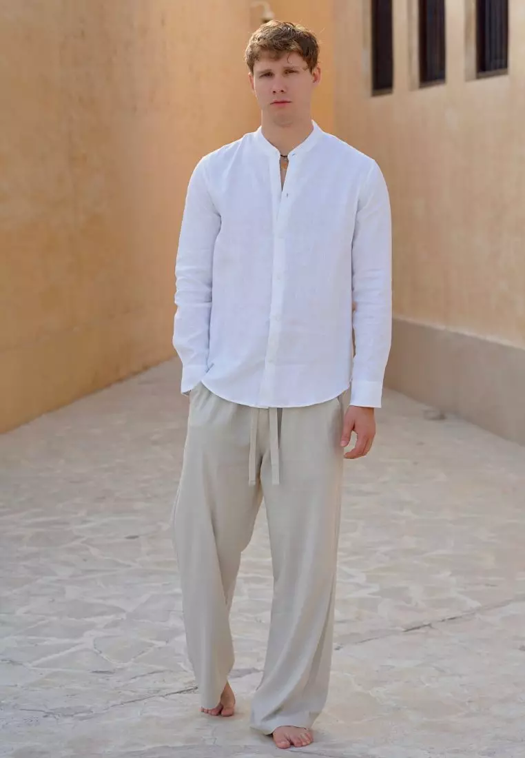 Salt Kemeja Linen Lengan Panjang Pria Putih | Linen Long Sleeve Shirt Men White