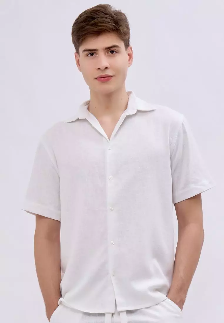 Baia Kemeja Linen Lengan Pendek Pria Putih | Linen Short Sleeve Shirt Men White