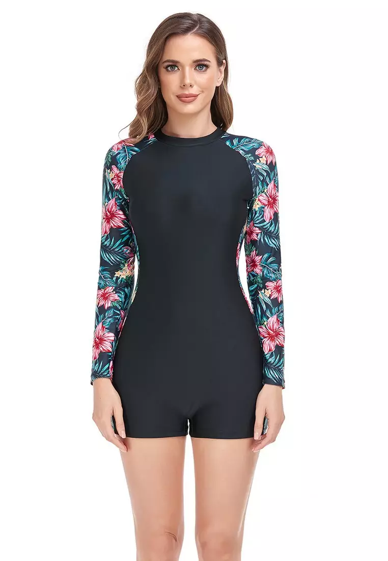 LYX2452 European Lady Long Sleeve Rush Guard Swimwear Red