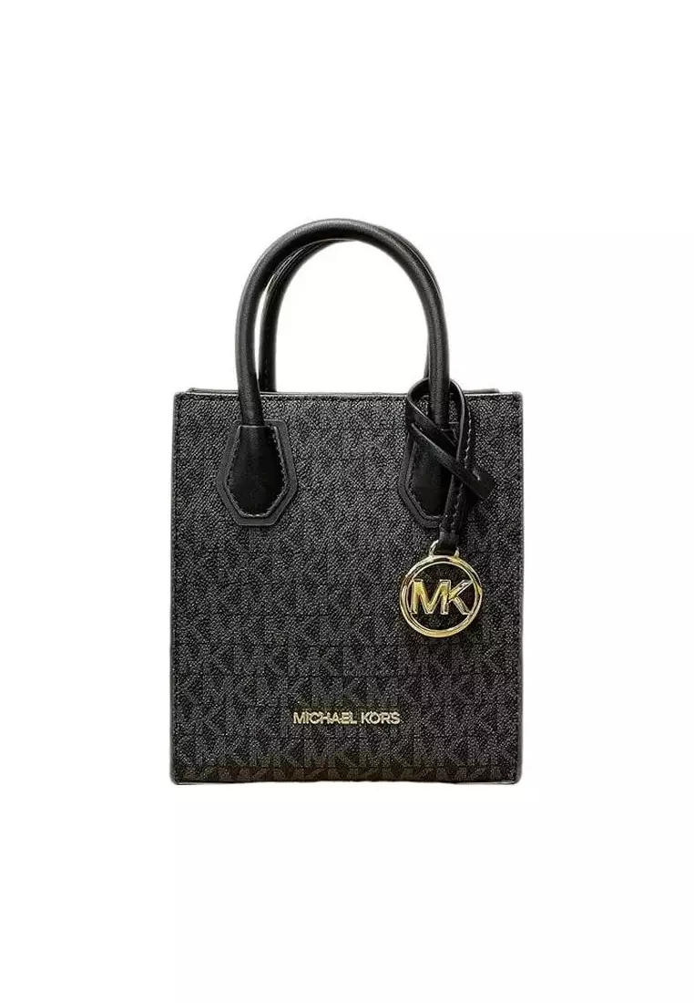 Michael Kors MERCER XS NS SHOPPER XBODY Women's mini shoulder handbag in  PVC and cow leather 35T1GM9C0I BLACK