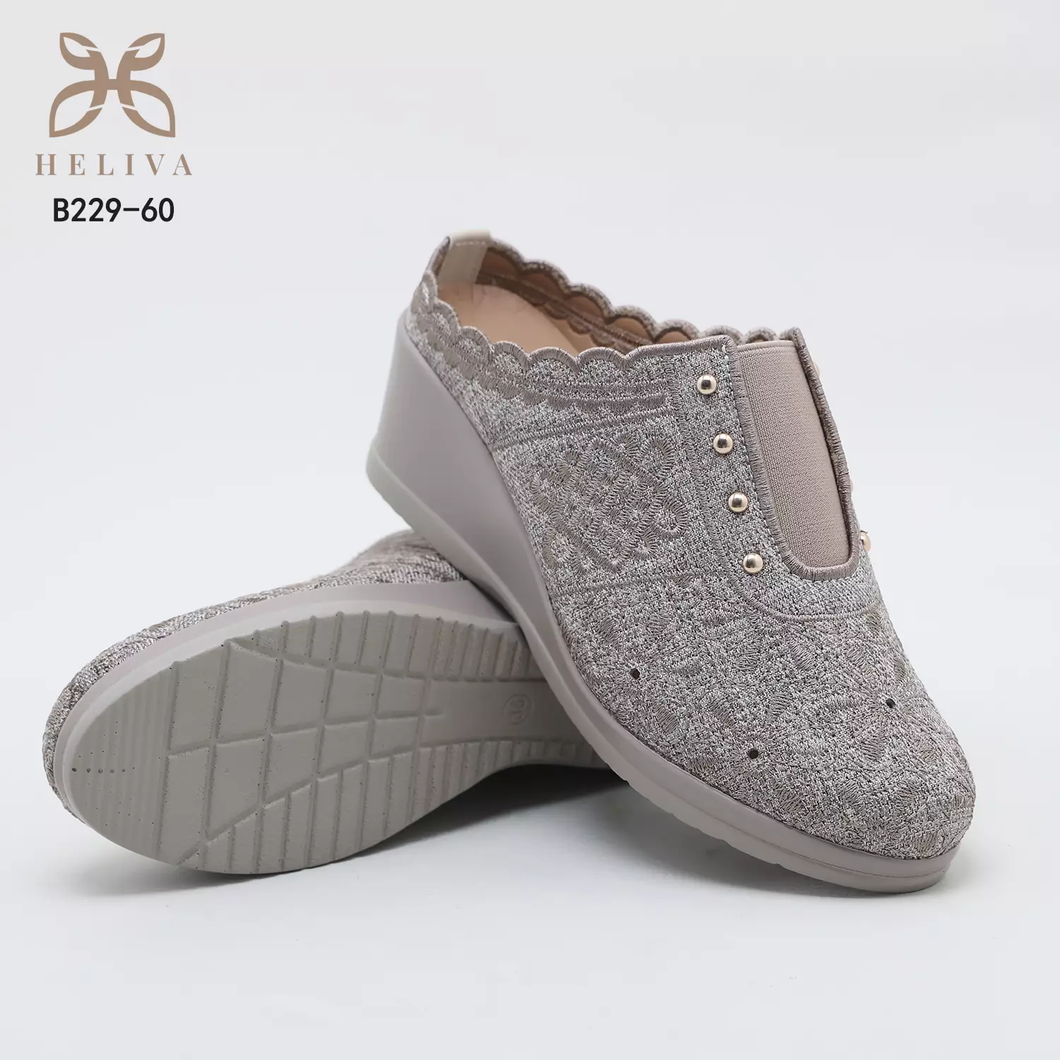 Heliva Jenaya Wedges Shoes Ladies Casual Knitted Flower Pattern