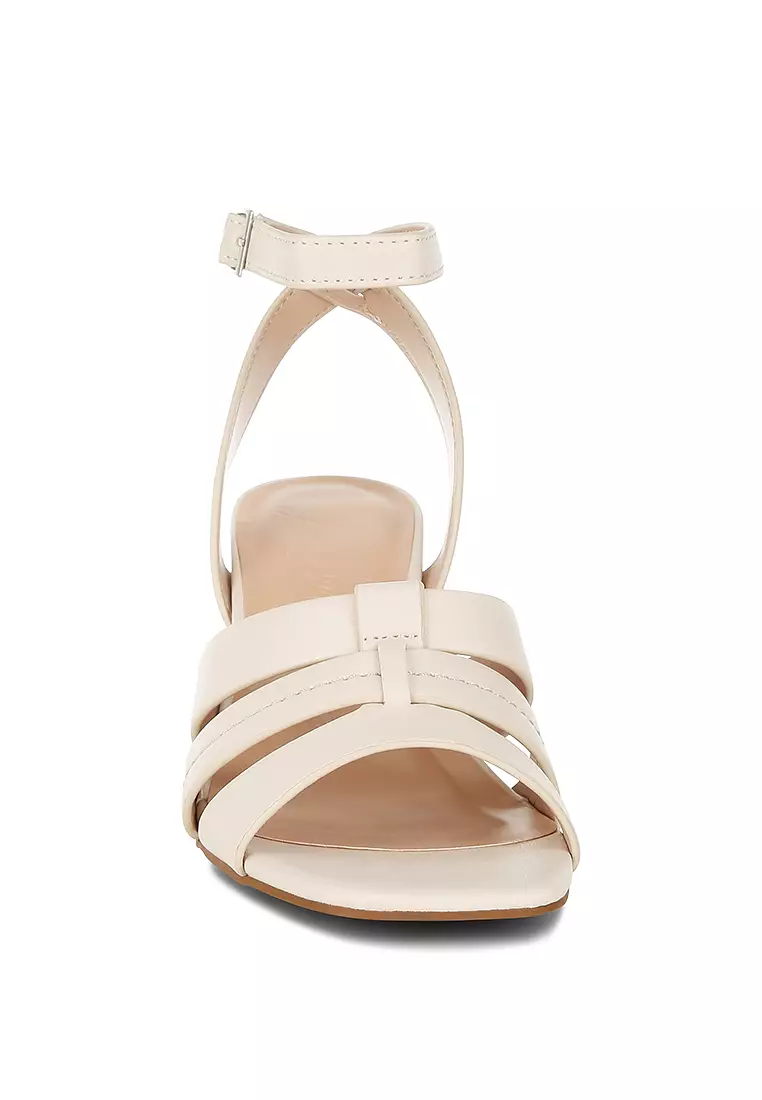 Pin Buckle Ankle Strap Sandals in Beige