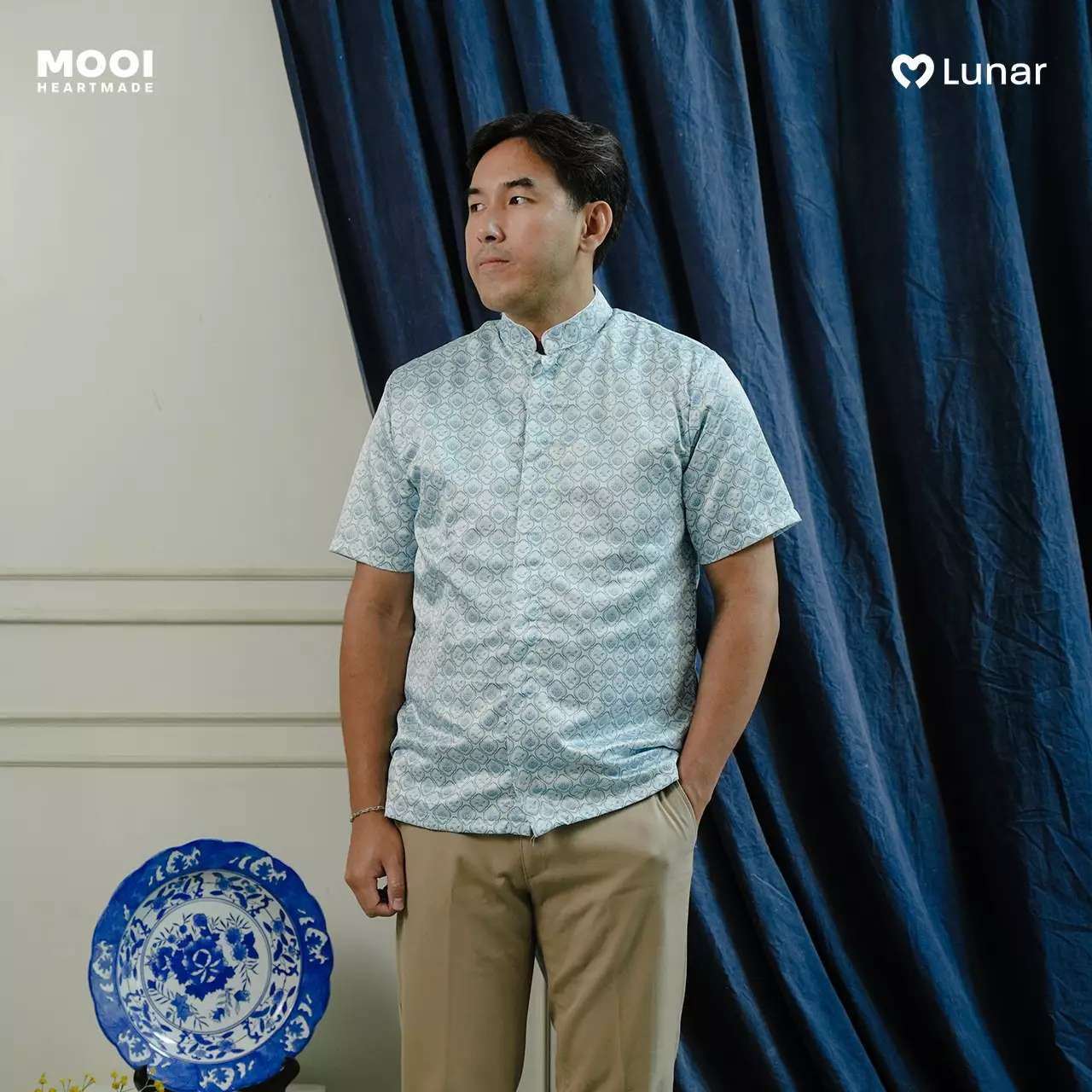 Mooi Kemeja Dewasa Lunar Collection Shang Mandarin Shirt Adult - Trellis Red