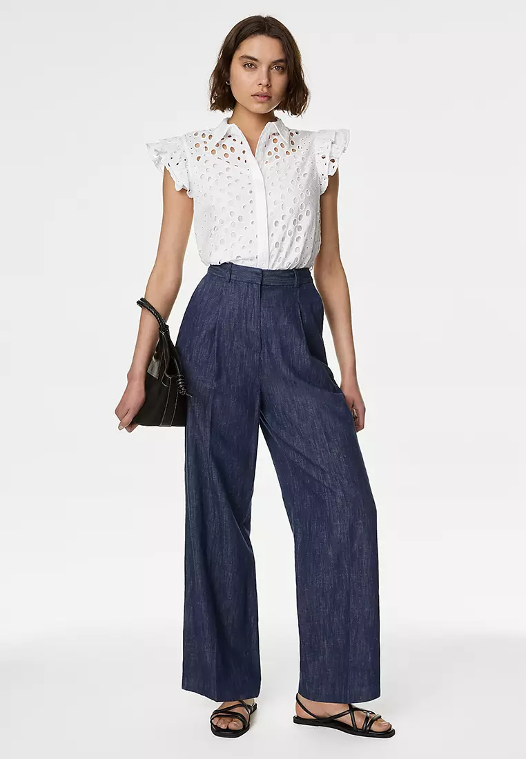 Pure Cotton Broderie Frill Detail Shirt