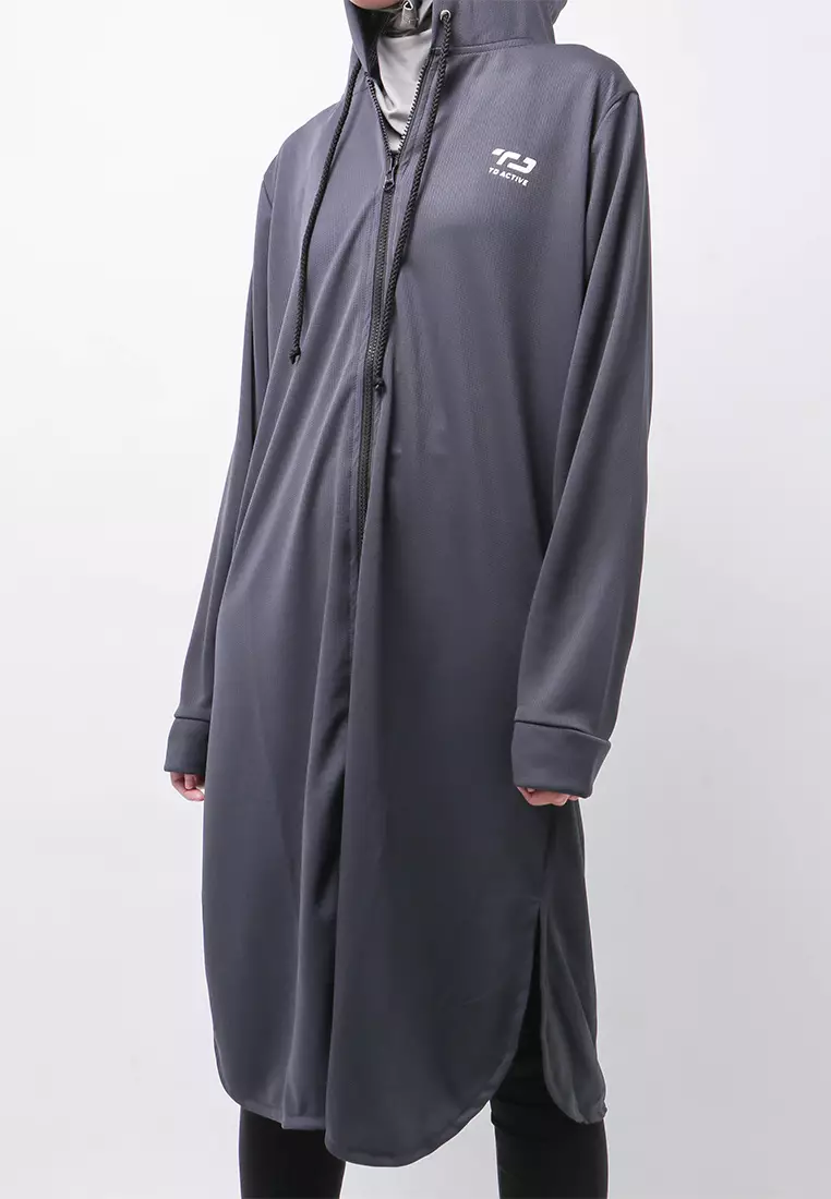 Td Active LSA35 Osl Sport Hoodie Lengan Panjang Jumper Olahraga Jaket Bersepeda Lari Senam Abu Tua