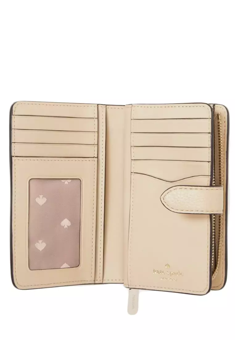 Kate Spade Leila Medium Compact Bifold Wallet- Beige/White