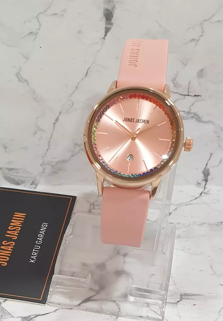 Jonas Jasmin - Jam Tangan Analog Wanita - Rosegold - Pink Rubber Strap - JJ-2246L-C