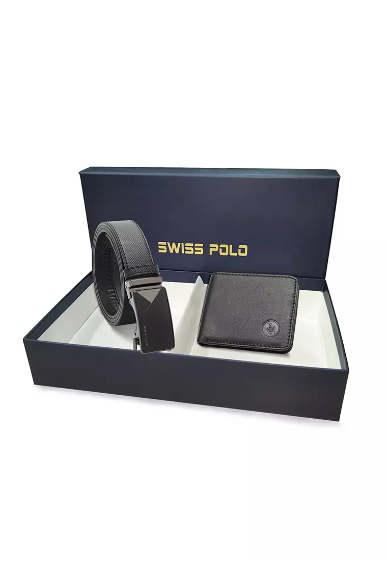 Gift Set - Leather RFID Wallet + 35mm Automatic Buckle Belt - Black