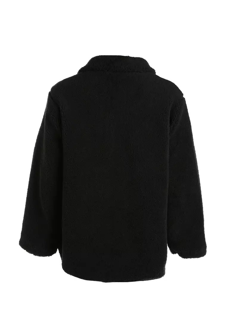 Unisex Fleece Collar Jacket In Black
