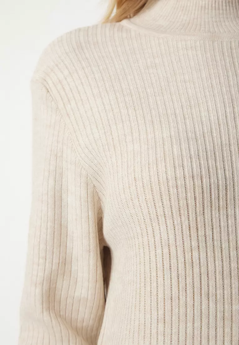 Turtleneck Slit Long Knit Dress