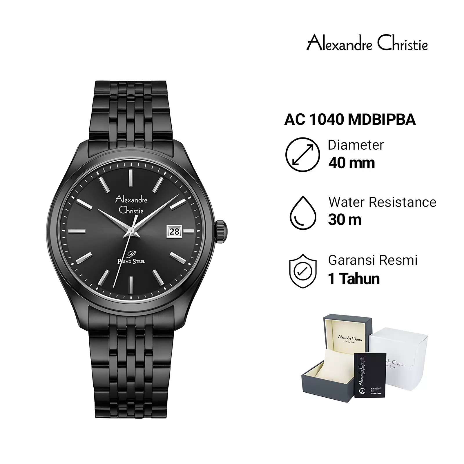 Jam Tangan Analog Pria - Primo Series - Black - Stainless Steel - 1040 MDBIPBA