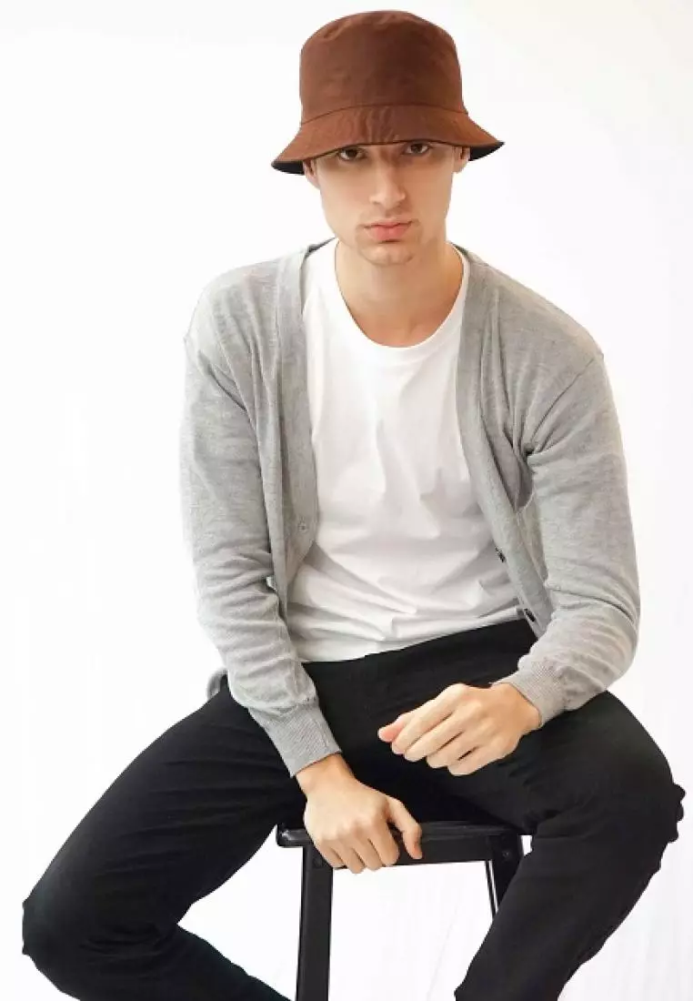 Houseofcuff Bucket Hat Topi Polos Bolak balik Coklat - Hitam - Coklat - Hitam