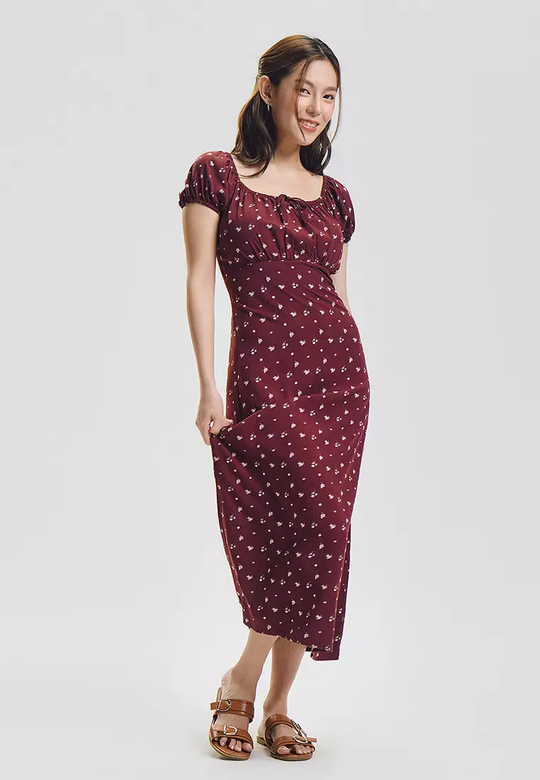 Floral All-Over Print Midi Dress with Slit