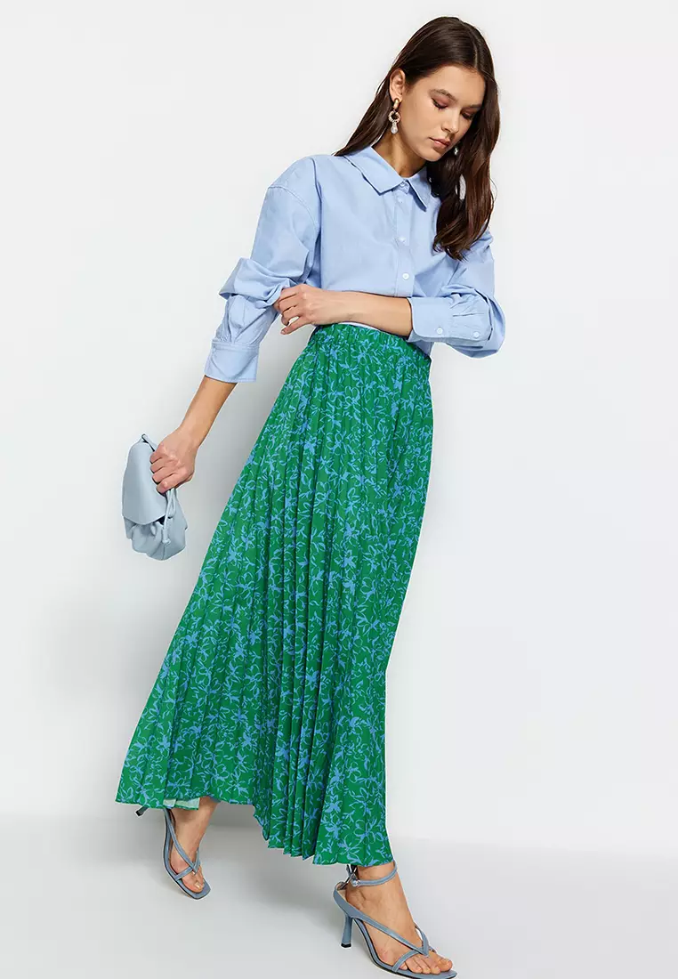Pleated Printed Skirt