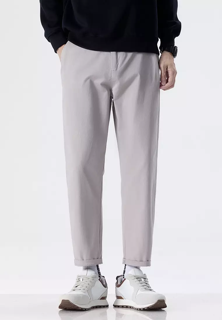 型男修身斜布褲