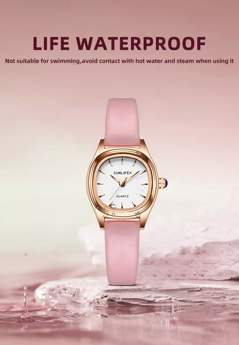 Jam Tangan Wantia Casual Fashion Dial Kotak Analog Quartz Strap Leather Jam Tangan Cewek pink