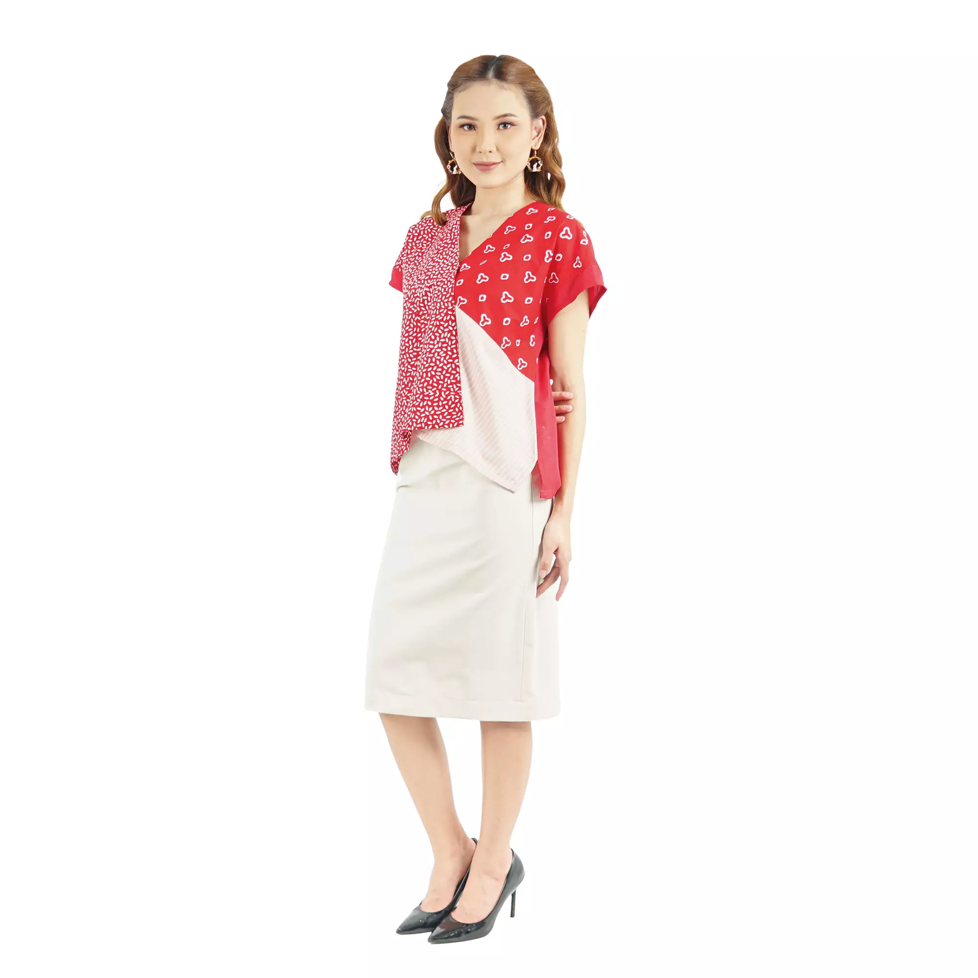 Blouse Batik Wanita - Bhatara Batik Rossie - Atasan Batik Modern Lengan Pendek