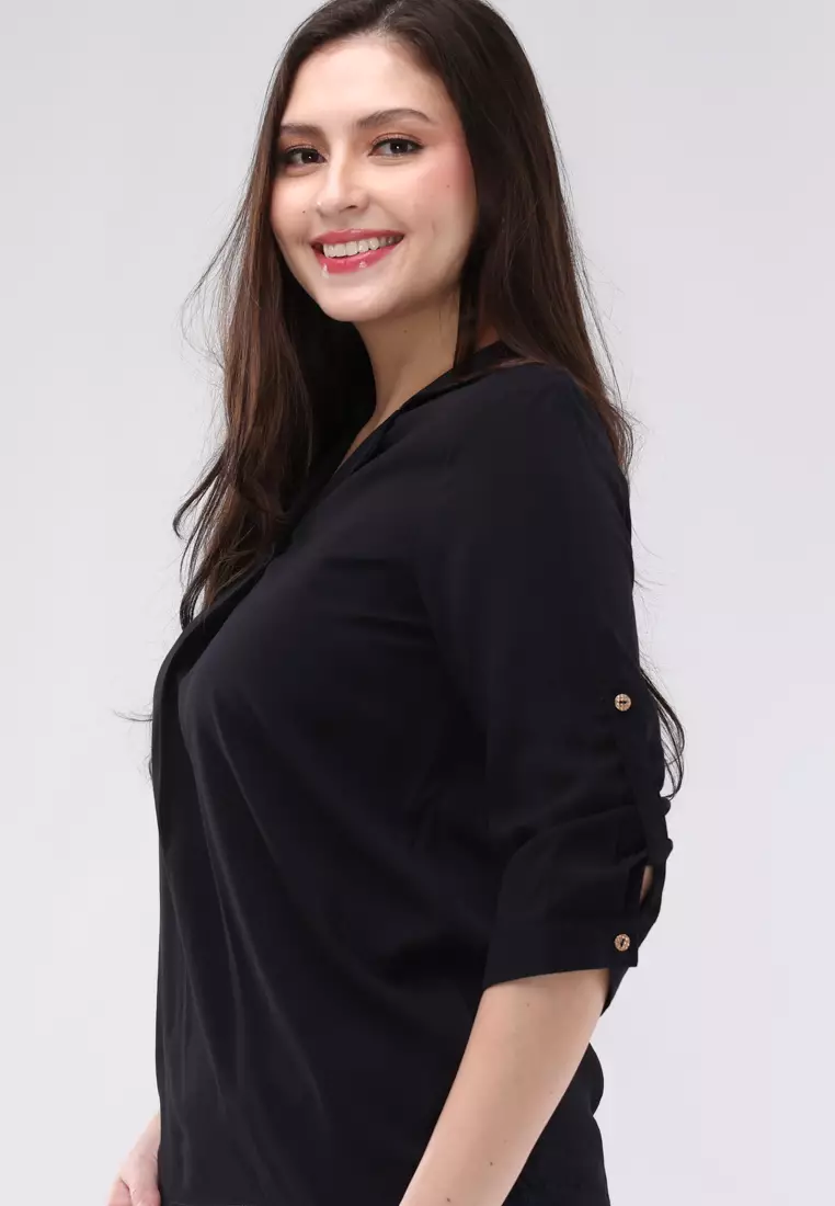 Soft Linen Woven 3/4s Sleeves  Blouse