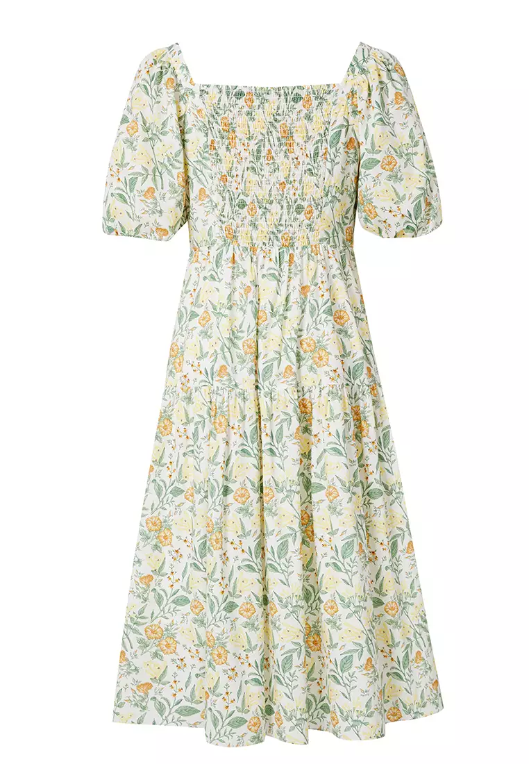 Puff Sleeve Square Neck Floral Summer Floral Dress