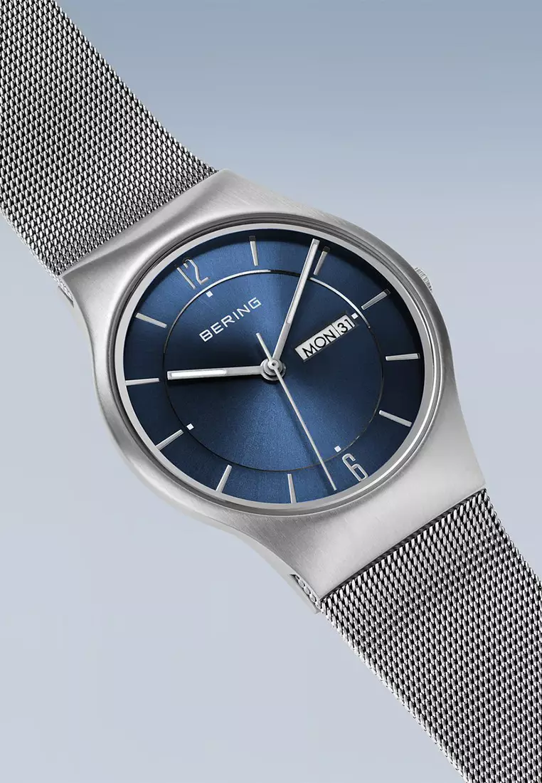Buy Bering Time Men's Stainless Steel Mesh Bracelet and Blue Dial ...