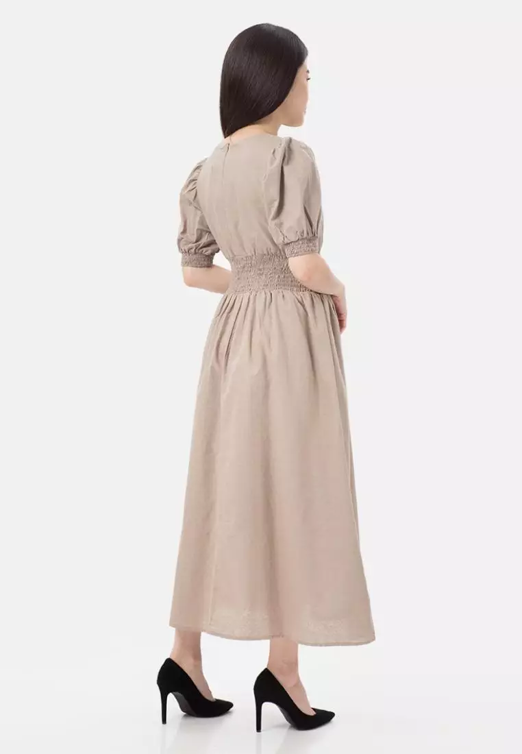 Dilla Long Dress Linen in Brown