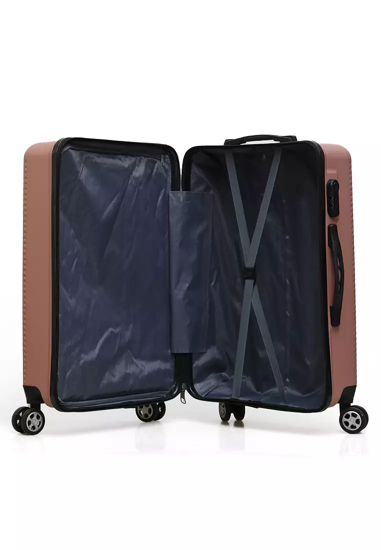 Isvara Tas Koper Hardcase One Set Unisex Large Compartment Suitcase Code Lock System Material ABS+PVC Coated ORIGINAL - Rose Gold