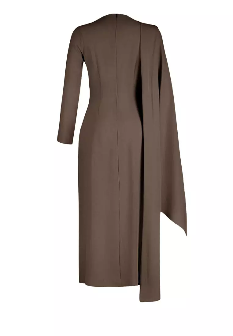Mink Shawl Detailed Lined Evening Dress TCTSS24DB00036