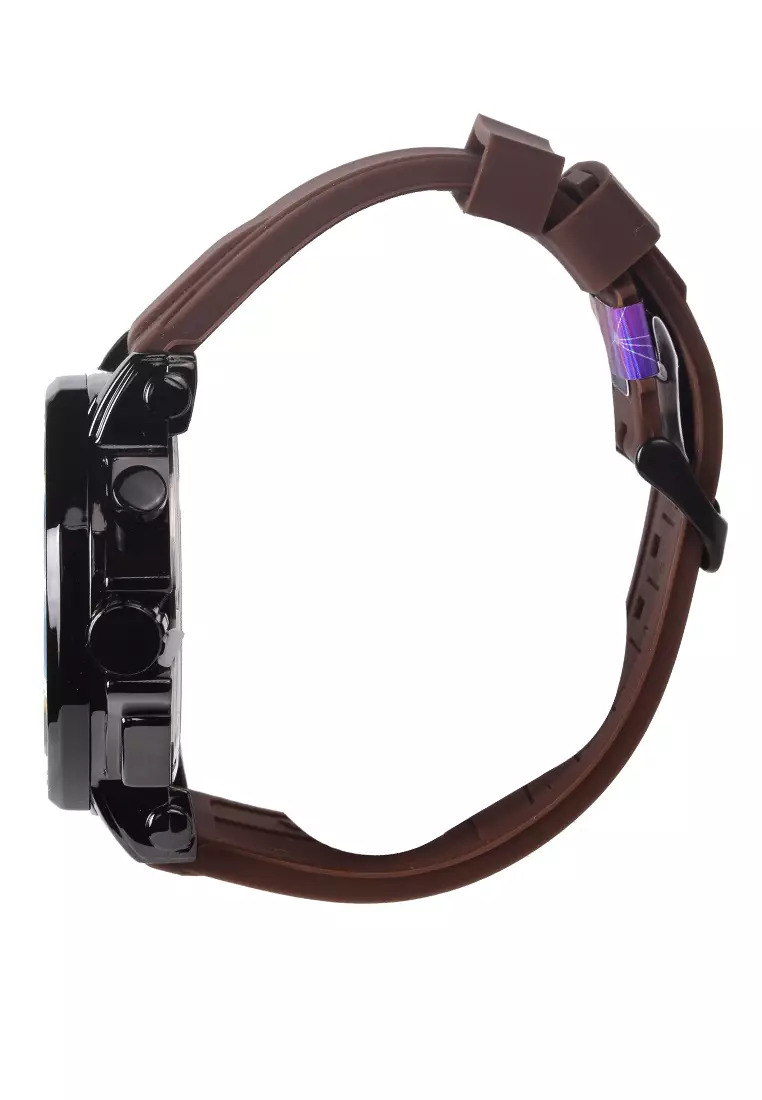 Viral Jam Tangan Analog Pria - Black Case Brown Rubber Strap - VR005