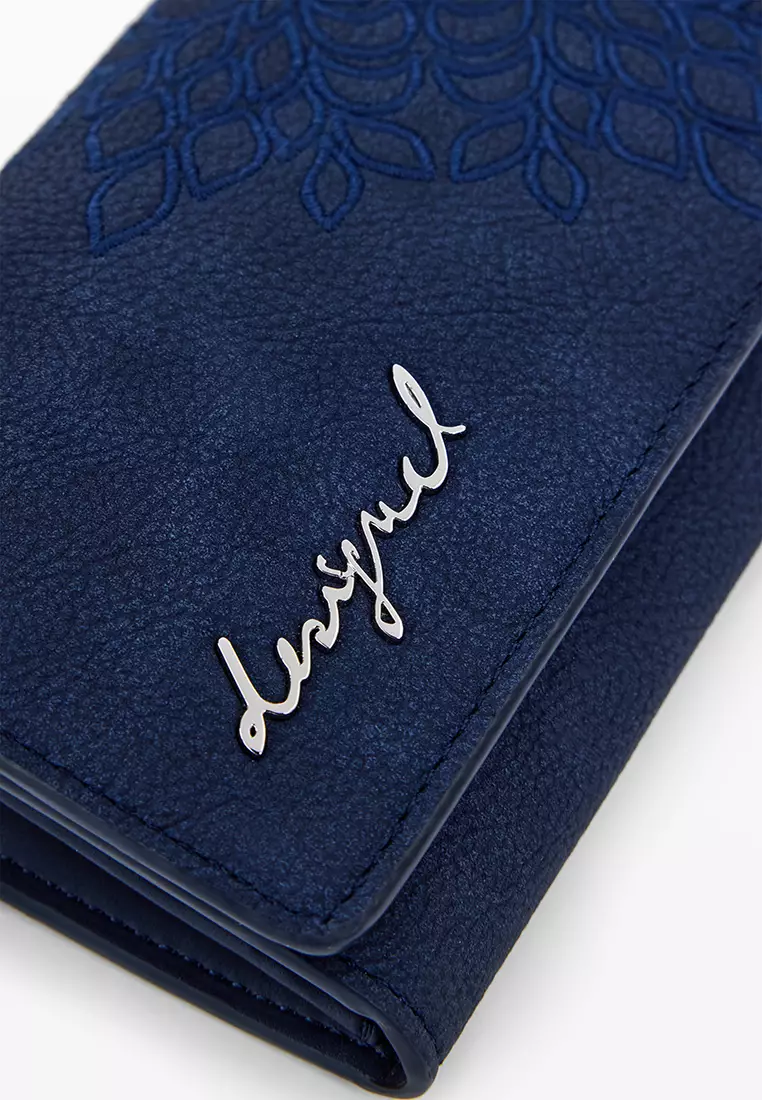 Medium embroidered faux leather wallet