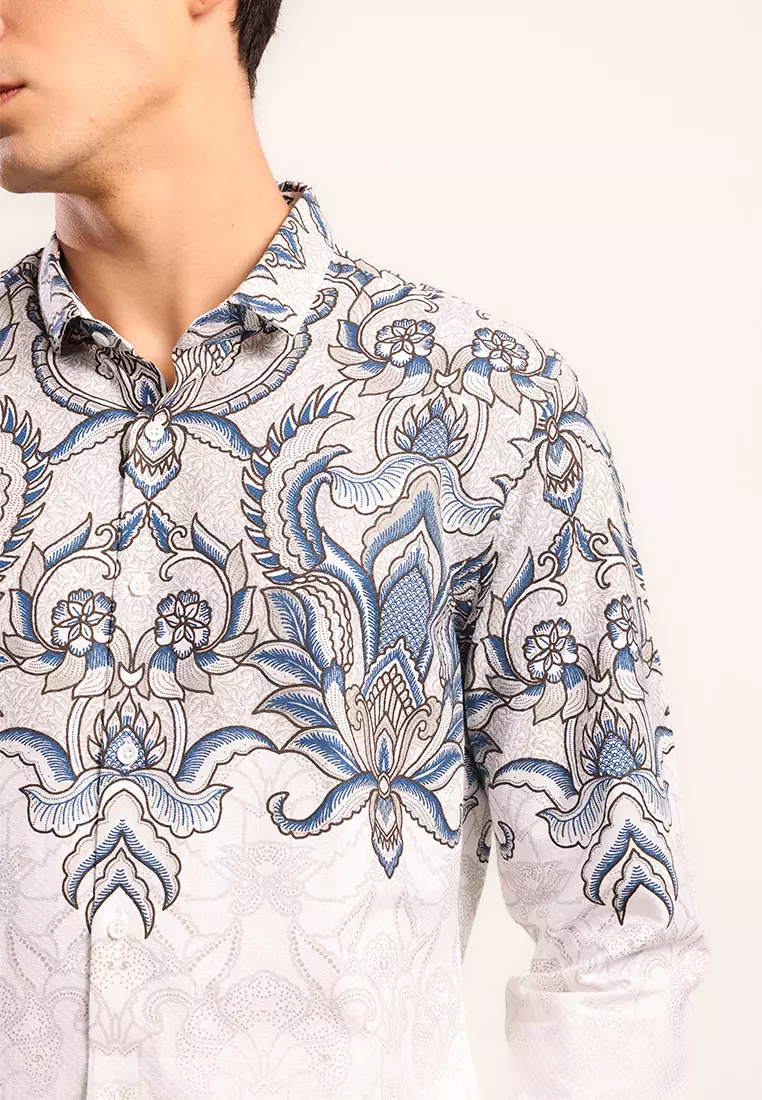 MOC - Kemeja Batik Pria Lengan Panjang Pramujo - White