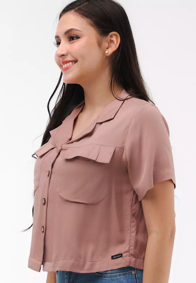 Single Twill Woven Short Sleeves Blouse
