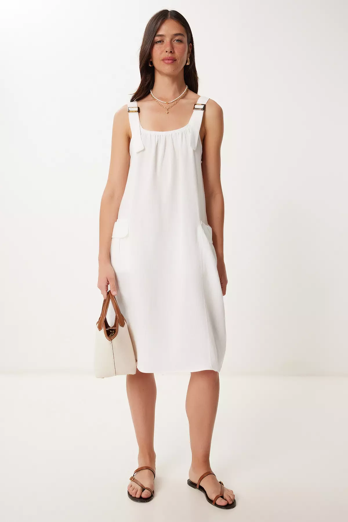 Women's Ecru Linen Blended Light See-Through Beach Dress Gx00009