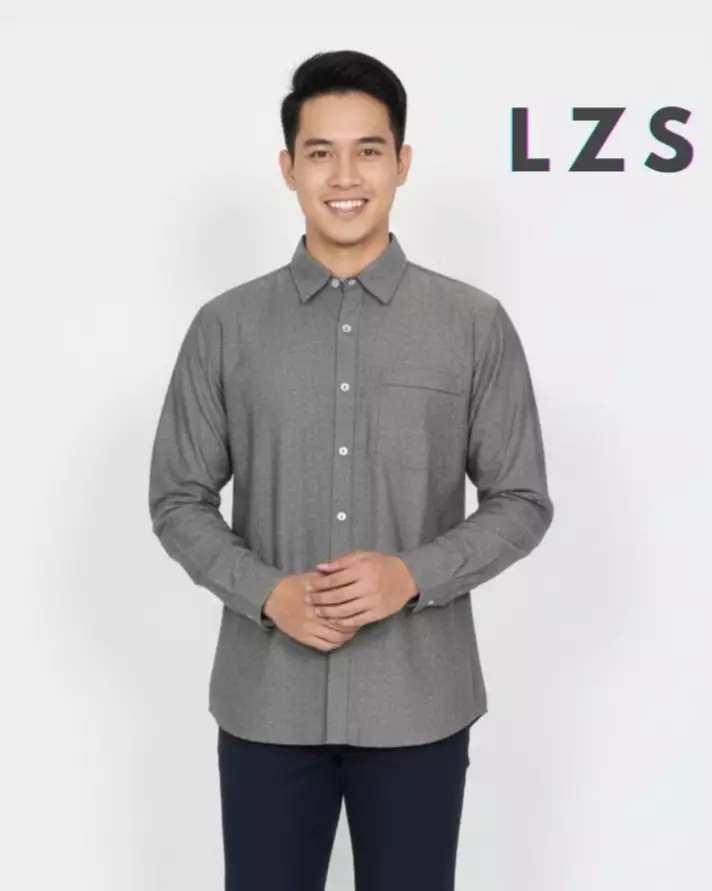 Kenzo Shirt - Kemeja Cotton Lengan Panjang Polos - ABU Reguler Fit Pria